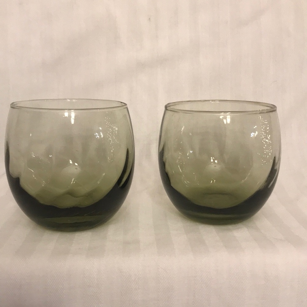 Two Vintage Libbey Optical Swirl Rocks Glasses - Green